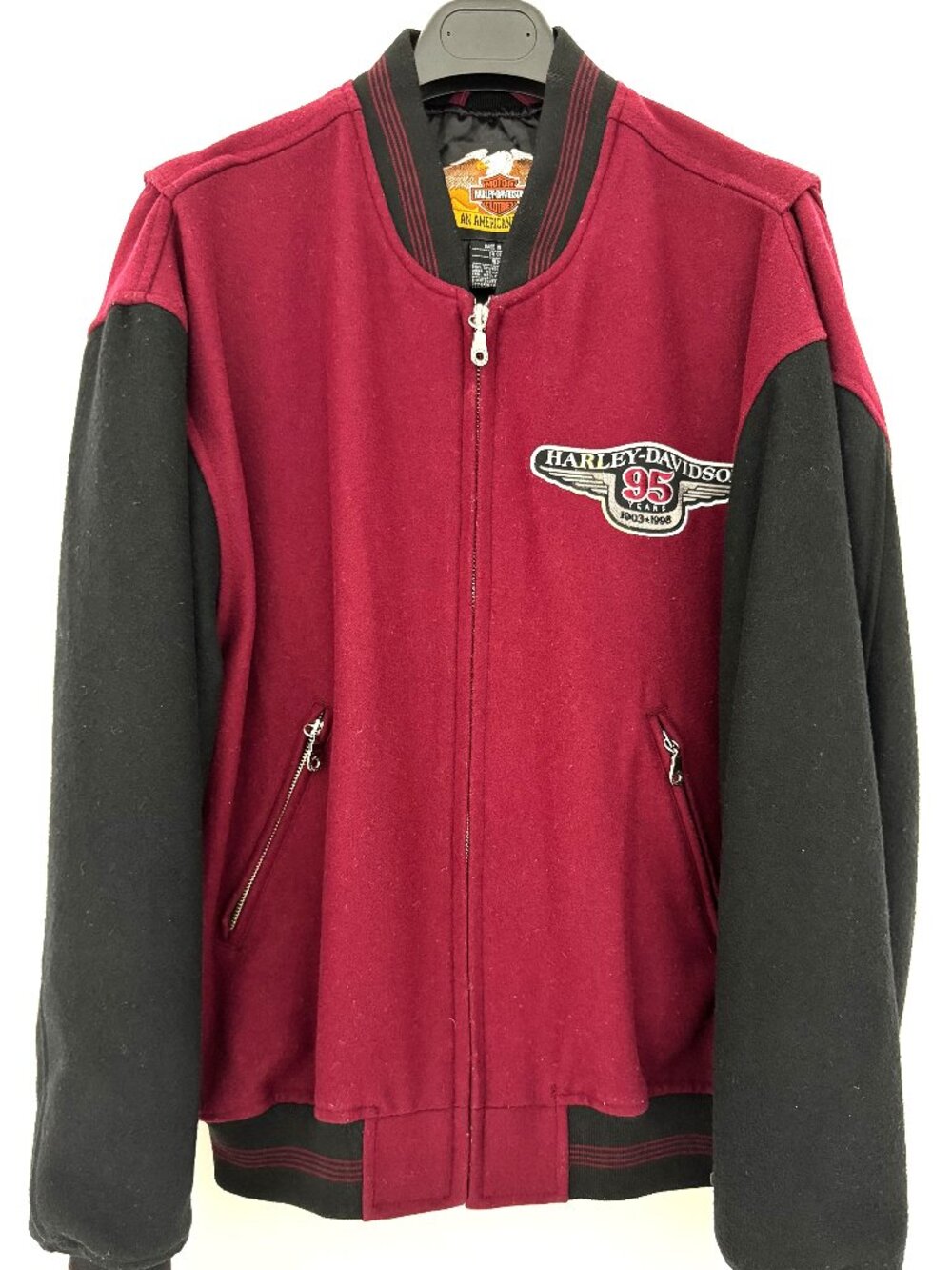 Harley-Davidson 95th Anniversary Varsity Jacket in Black and Burgundy